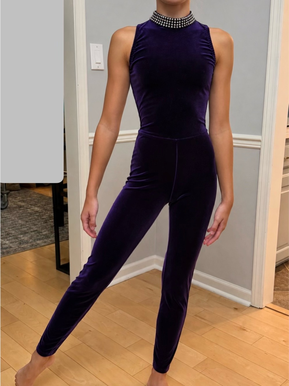 Purple velvet unitard AXS